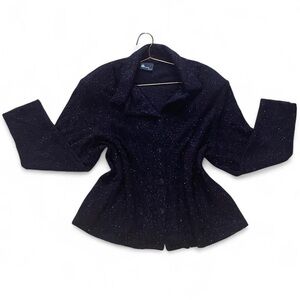 Vintage 80s Black Sparkle Button-Up Cardigan – Glitter Tinsel Glam Evening Top